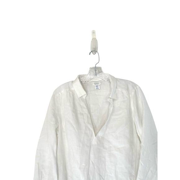Sigrid Olsen Blouse White Linen Lagenlook V-Neck Relaxed 3/4 Sleeve Medium - Picture 3 of 11